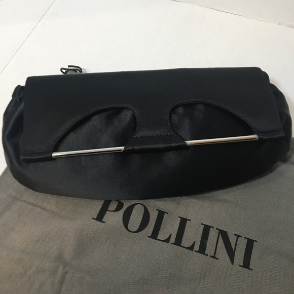 Vintage Pollini Black Satin Clutch Crossbody Purse - Picture 2 of 7